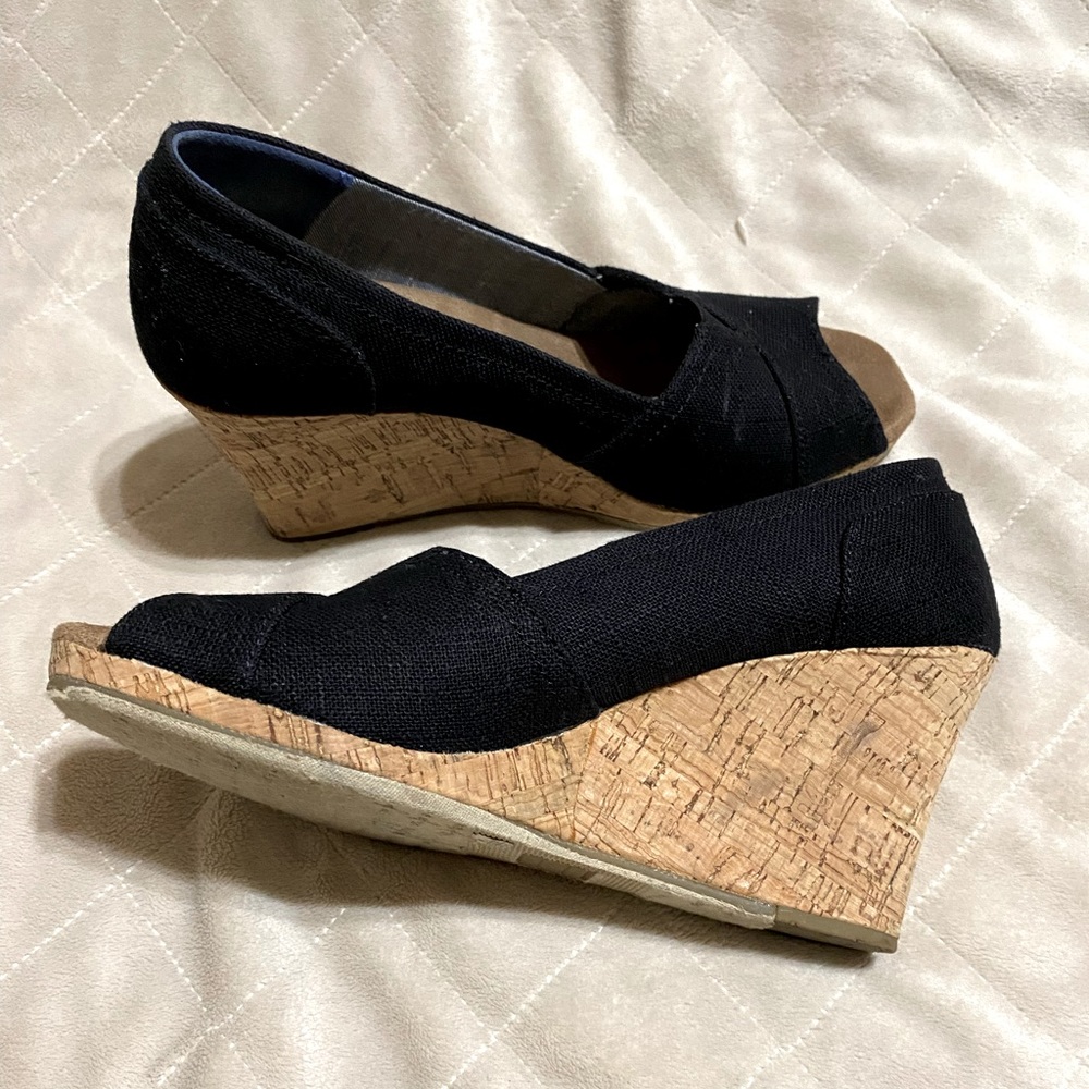 TOMS Black Wedges